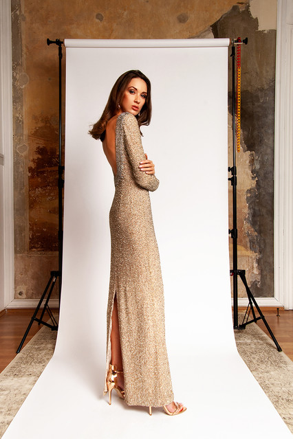 Вечернее платье Jenny Packham золотое платье с октрытой спиной напрокат